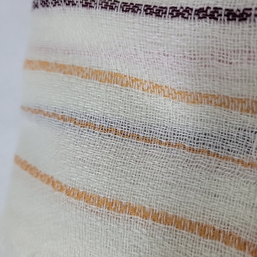 World Market Women's Ivory Red Brown Yellow Striped W/ Fringe Accent Scarf - Picture 6 of 6